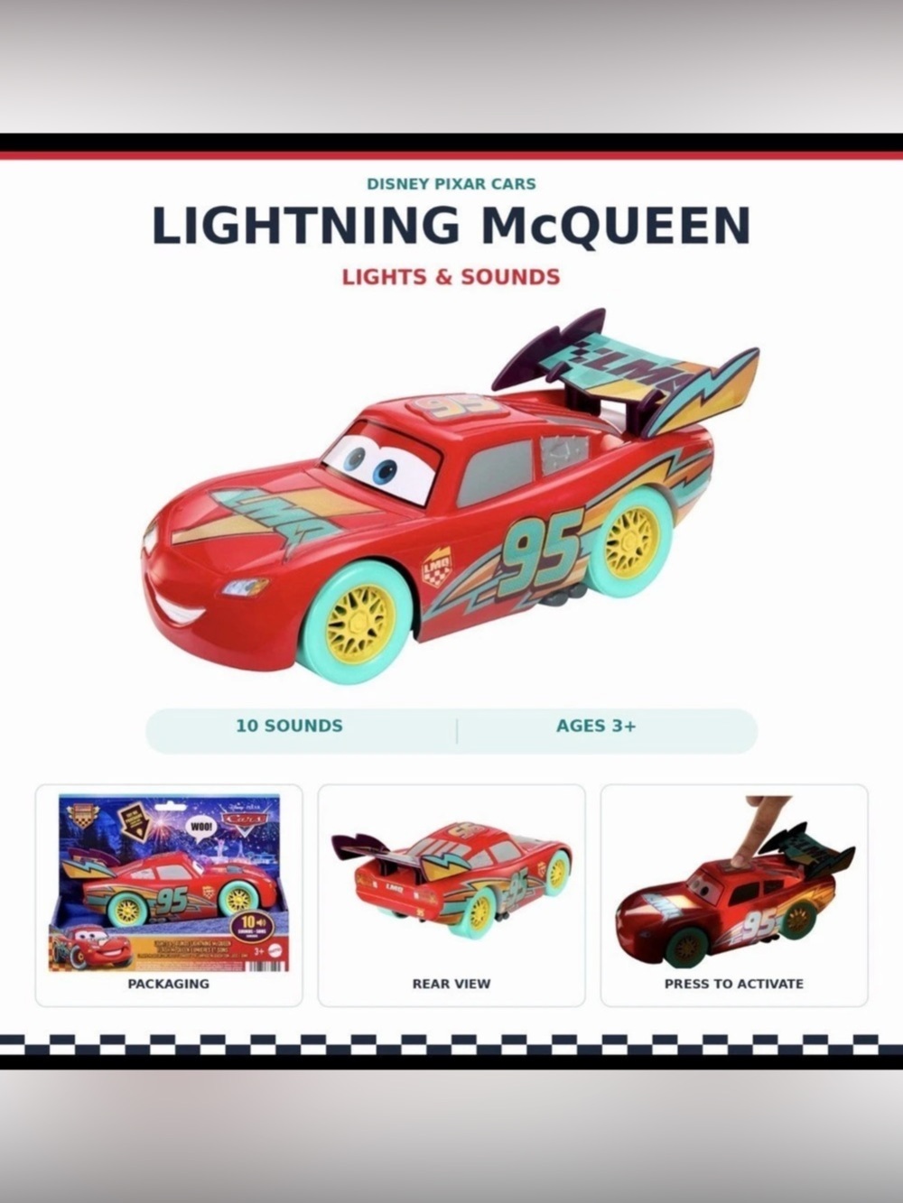 Disney Pixar Cars Lightning McQueen Lights & Sounds Toy – New in Box 20th Ann